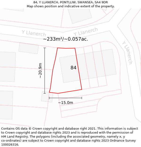 84, Y LLANERCH, PONTLLIW, SWANSEA, SA4 9DR: Plot and title map