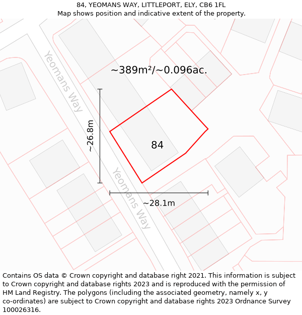 84, YEOMANS WAY, LITTLEPORT, ELY, CB6 1FL: Plot and title map