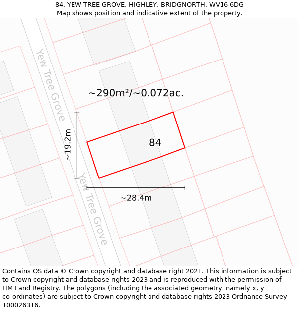 84, YEW TREE GROVE, HIGHLEY, BRIDGNORTH, WV16 6DG: Plot and title map