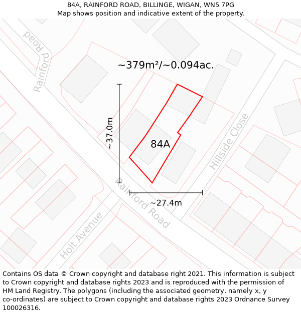 84A, RAINFORD ROAD, BILLINGE, WIGAN, WN5 7PG: Plot and title map