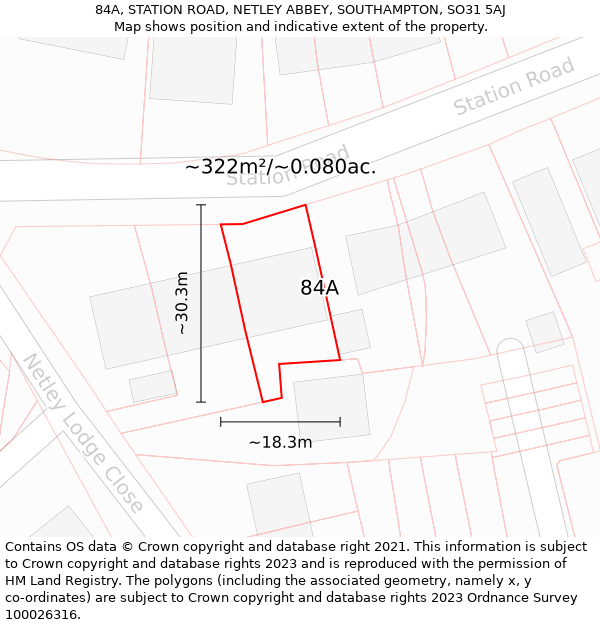 84A, STATION ROAD, NETLEY ABBEY, SOUTHAMPTON, SO31 5AJ: Plot and title map