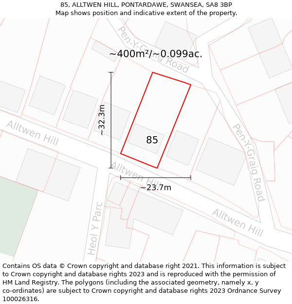 85, ALLTWEN HILL, PONTARDAWE, SWANSEA, SA8 3BP: Plot and title map