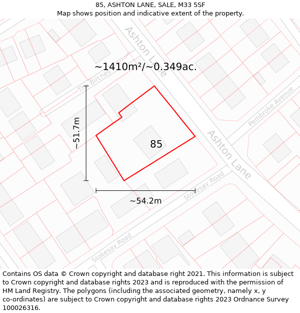 85, ASHTON LANE, SALE, M33 5SF: Plot and title map