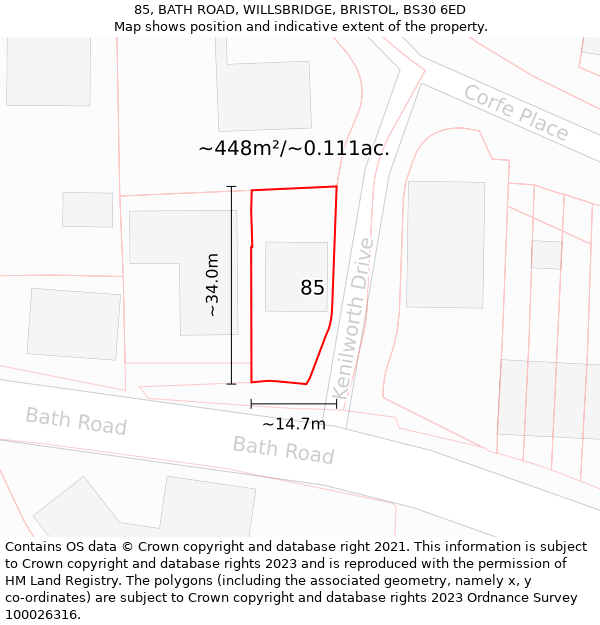 85, BATH ROAD, WILLSBRIDGE, BRISTOL, BS30 6ED: Plot and title map