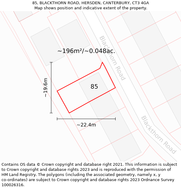 85, BLACKTHORN ROAD, HERSDEN, CANTERBURY, CT3 4GA: Plot and title map