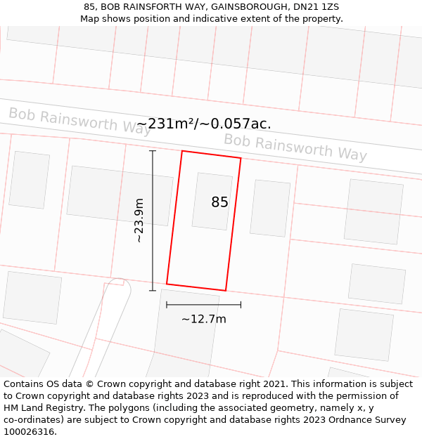 85, BOB RAINSFORTH WAY, GAINSBOROUGH, DN21 1ZS: Plot and title map