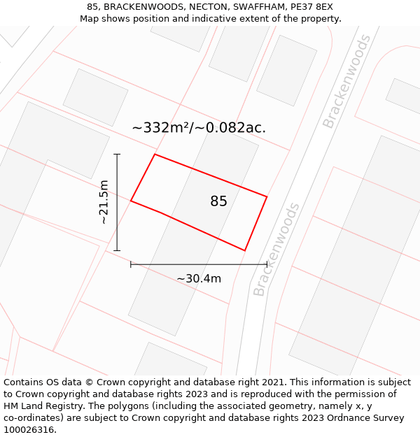 85, BRACKENWOODS, NECTON, SWAFFHAM, PE37 8EX: Plot and title map