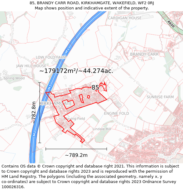 85, BRANDY CARR ROAD, KIRKHAMGATE, WAKEFIELD, WF2 0RJ: Plot and title map