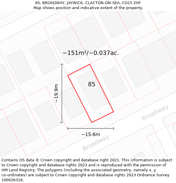 85, BROADWAY, JAYWICK, CLACTON-ON-SEA, CO15 2HF: Plot and title map