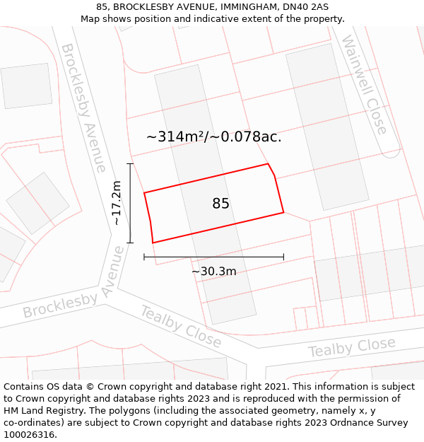 85, BROCKLESBY AVENUE, IMMINGHAM, DN40 2AS: Plot and title map