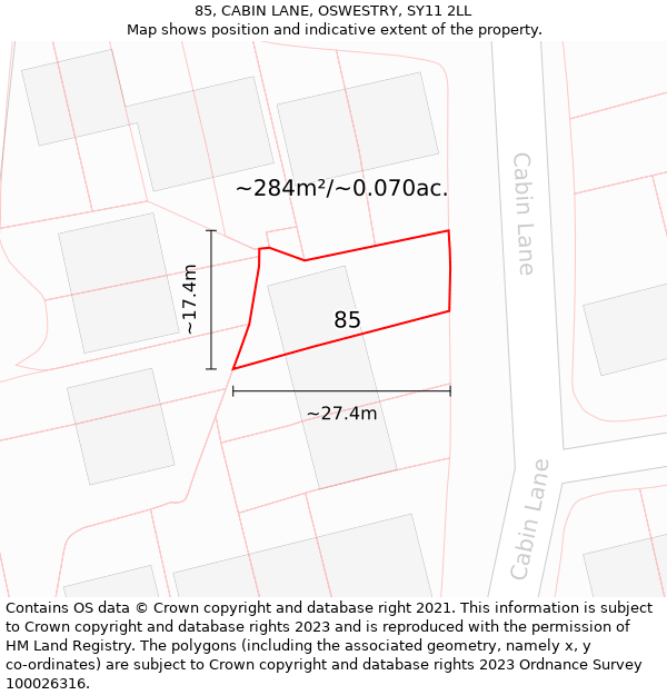 85, CABIN LANE, OSWESTRY, SY11 2LL: Plot and title map