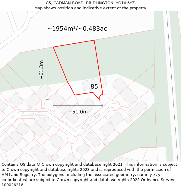 85, CADMAN ROAD, BRIDLINGTON, YO16 6YZ: Plot and title map