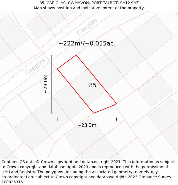 85, CAE GLAS, CWMAVON, PORT TALBOT, SA12 9AZ: Plot and title map