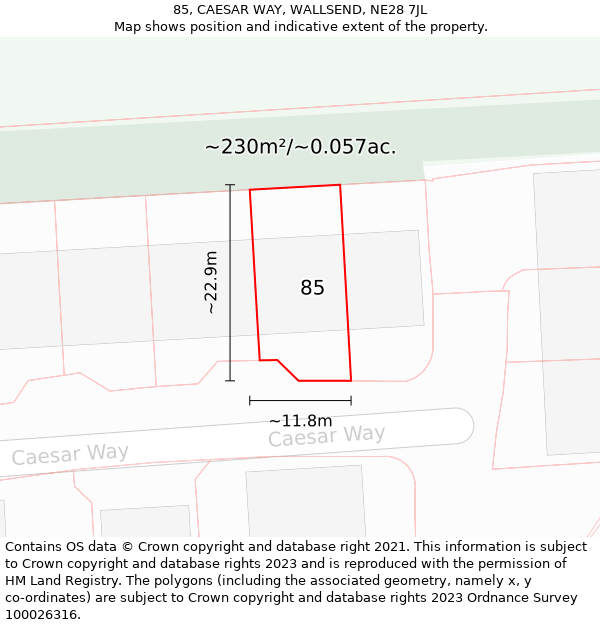 85, CAESAR WAY, WALLSEND, NE28 7JL: Plot and title map