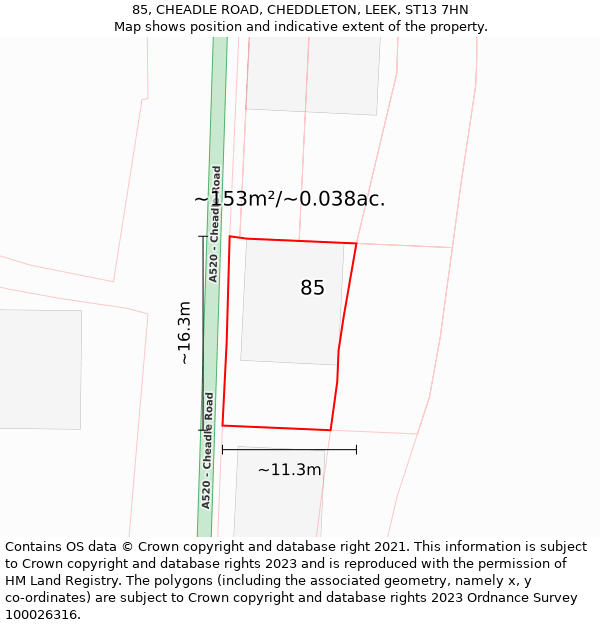 85, CHEADLE ROAD, CHEDDLETON, LEEK, ST13 7HN: Plot and title map