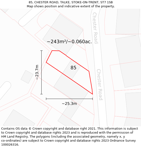 85, CHESTER ROAD, TALKE, STOKE-ON-TRENT, ST7 1SB: Plot and title map