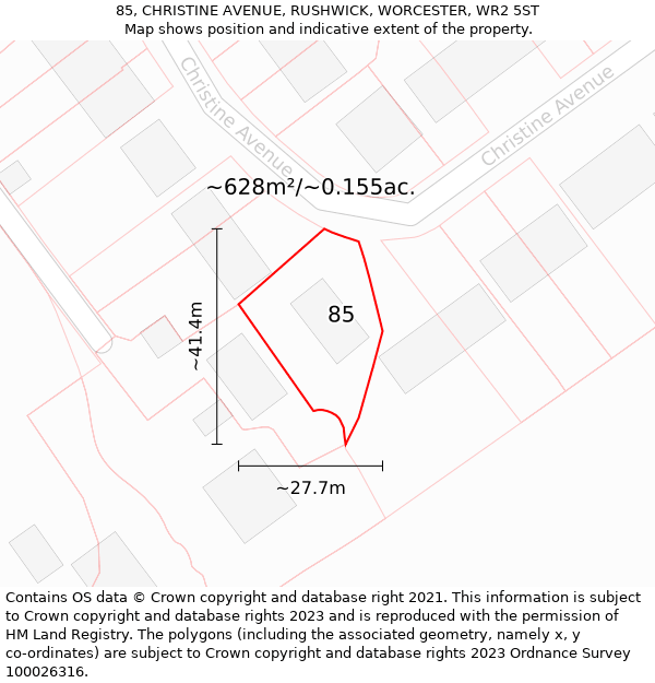 85, CHRISTINE AVENUE, RUSHWICK, WORCESTER, WR2 5ST: Plot and title map