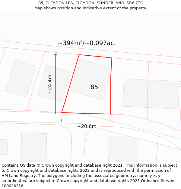 85, CLEADON LEA, CLEADON, SUNDERLAND, SR6 7TG: Plot and title map