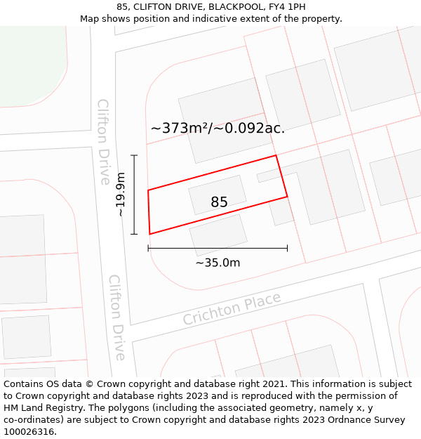 85, CLIFTON DRIVE, BLACKPOOL, FY4 1PH: Plot and title map