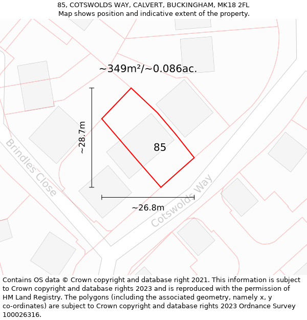 85, COTSWOLDS WAY, CALVERT, BUCKINGHAM, MK18 2FL: Plot and title map