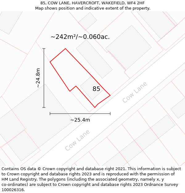 85, COW LANE, HAVERCROFT, WAKEFIELD, WF4 2HF: Plot and title map