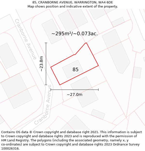 85, CRANBORNE AVENUE, WARRINGTON, WA4 6DE: Plot and title map