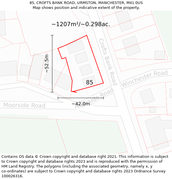 85, CROFTS BANK ROAD, URMSTON, MANCHESTER, M41 0US: Plot and title map