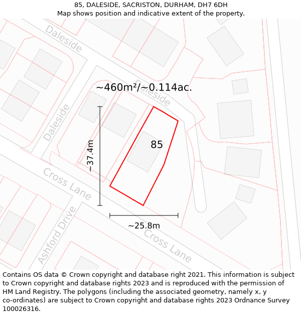 85, DALESIDE, SACRISTON, DURHAM, DH7 6DH: Plot and title map