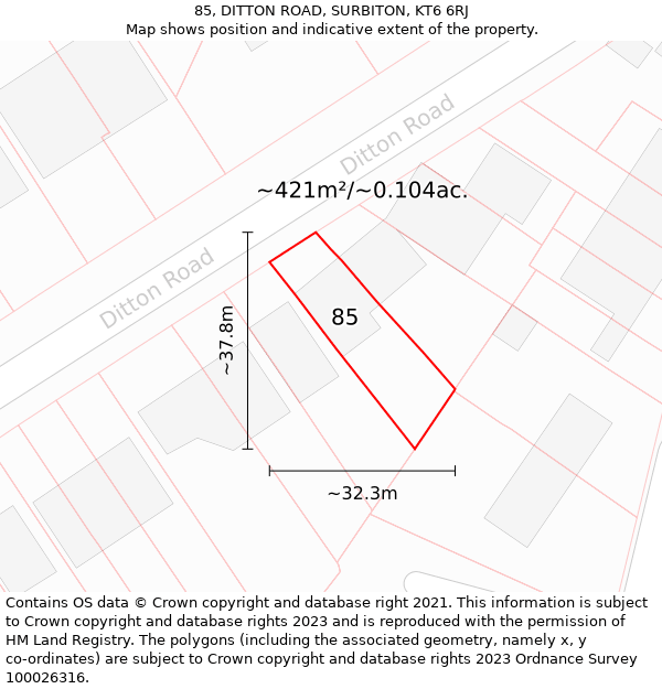 85, DITTON ROAD, SURBITON, KT6 6RJ: Plot and title map