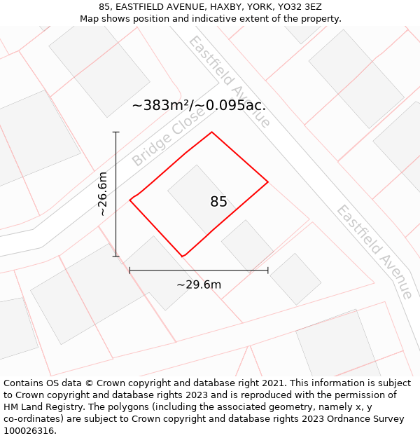 85, EASTFIELD AVENUE, HAXBY, YORK, YO32 3EZ: Plot and title map