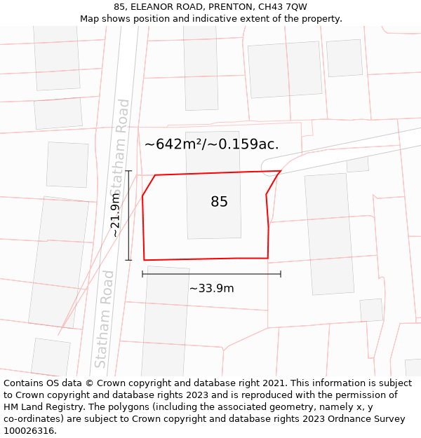 85, ELEANOR ROAD, PRENTON, CH43 7QW: Plot and title map