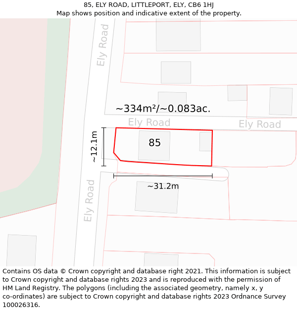 85, ELY ROAD, LITTLEPORT, ELY, CB6 1HJ: Plot and title map