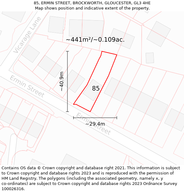 85, ERMIN STREET, BROCKWORTH, GLOUCESTER, GL3 4HE: Plot and title map