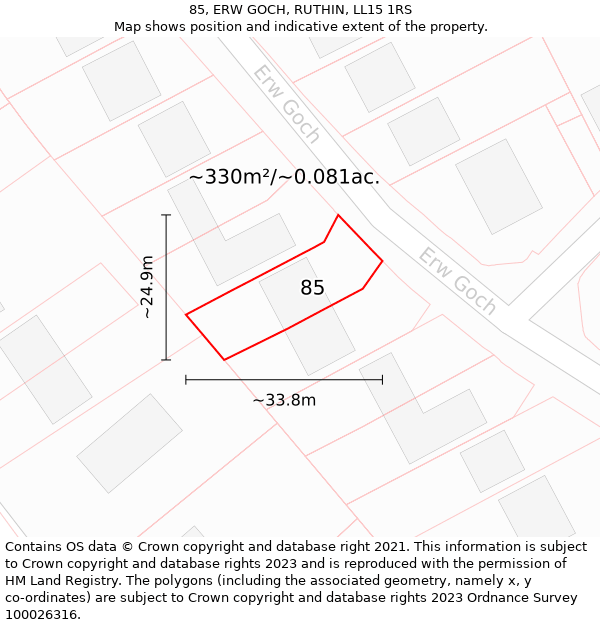 85, ERW GOCH, RUTHIN, LL15 1RS: Plot and title map