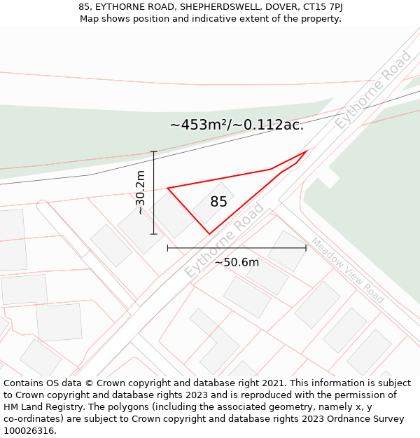 85, EYTHORNE ROAD, SHEPHERDSWELL, DOVER, CT15 7PJ: Plot and title map