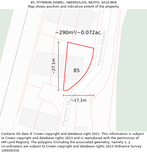 85, FFYNNON DAWEL, ABERDULAIS, NEATH, SA10 8EN: Plot and title map