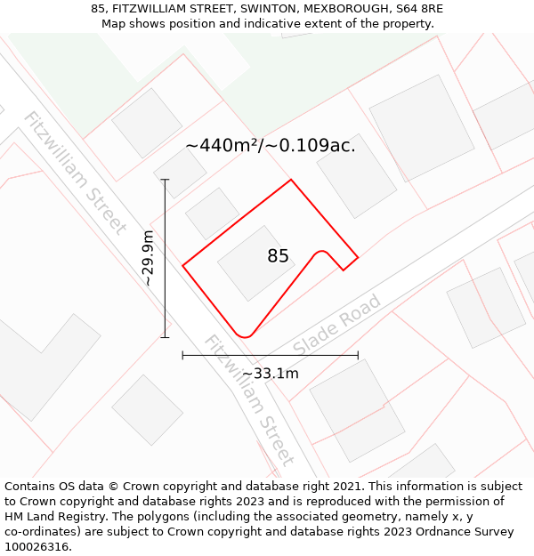 85, FITZWILLIAM STREET, SWINTON, MEXBOROUGH, S64 8RE: Plot and title map