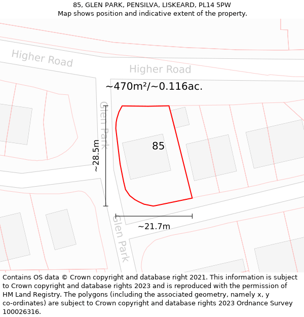 85, GLEN PARK, PENSILVA, LISKEARD, PL14 5PW: Plot and title map