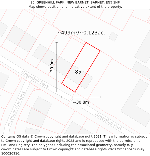 85, GREENHILL PARK, NEW BARNET, BARNET, EN5 1HP: Plot and title map