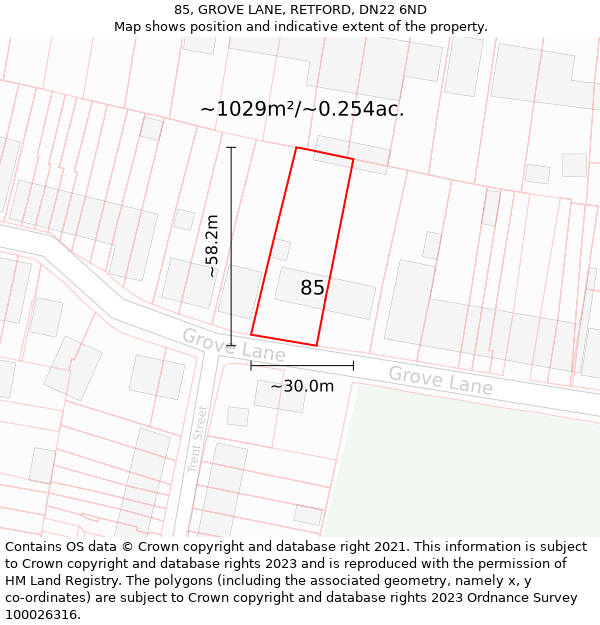 85, GROVE LANE, RETFORD, DN22 6ND: Plot and title map