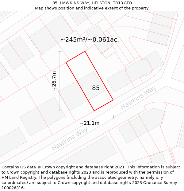 85, HAWKINS WAY, HELSTON, TR13 8FQ: Plot and title map