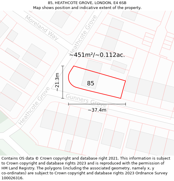 85, HEATHCOTE GROVE, LONDON, E4 6SB: Plot and title map