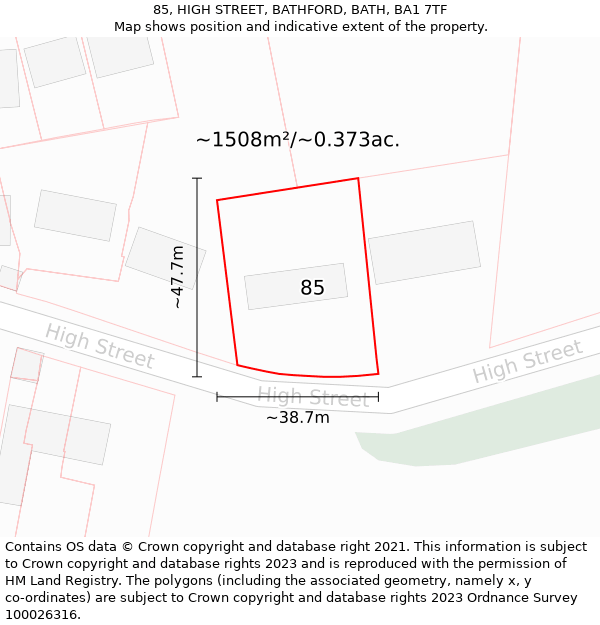 85, HIGH STREET, BATHFORD, BATH, BA1 7TF: Plot and title map