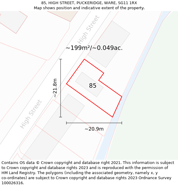 85, HIGH STREET, PUCKERIDGE, WARE, SG11 1RX: Plot and title map