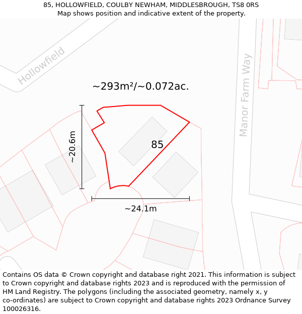 85, HOLLOWFIELD, COULBY NEWHAM, MIDDLESBROUGH, TS8 0RS: Plot and title map