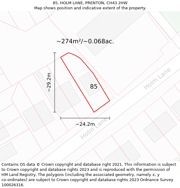 85, HOLM LANE, PRENTON, CH43 2HW: Plot and title map