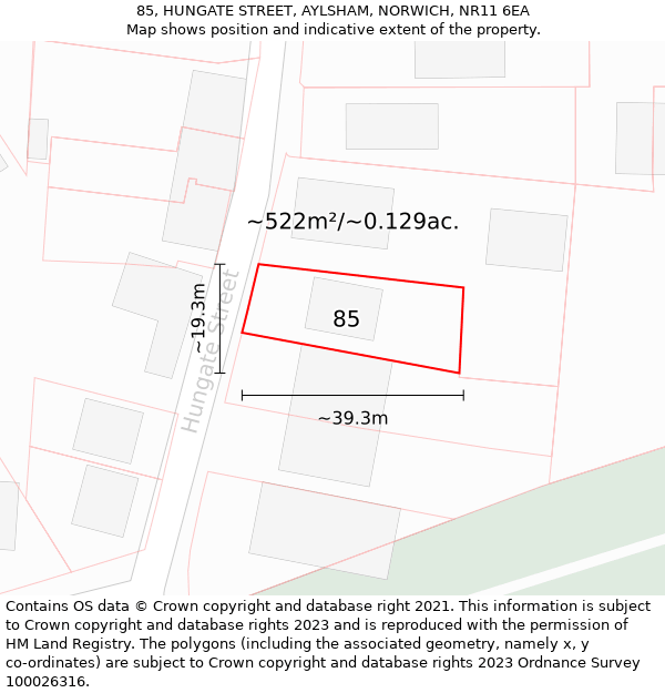 85, HUNGATE STREET, AYLSHAM, NORWICH, NR11 6EA: Plot and title map