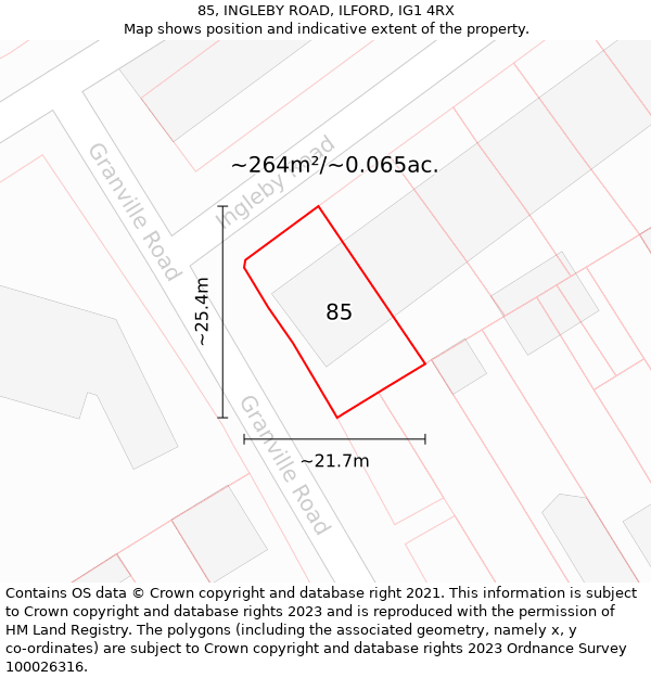 85, INGLEBY ROAD, ILFORD, IG1 4RX: Plot and title map