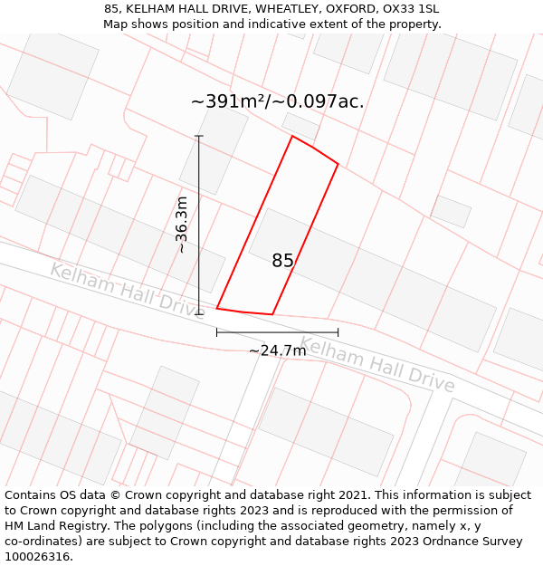 85, KELHAM HALL DRIVE, WHEATLEY, OXFORD, OX33 1SL: Plot and title map