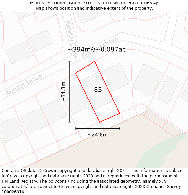 85, KENDAL DRIVE, GREAT SUTTON, ELLESMERE PORT, CH66 4JS: Plot and title map